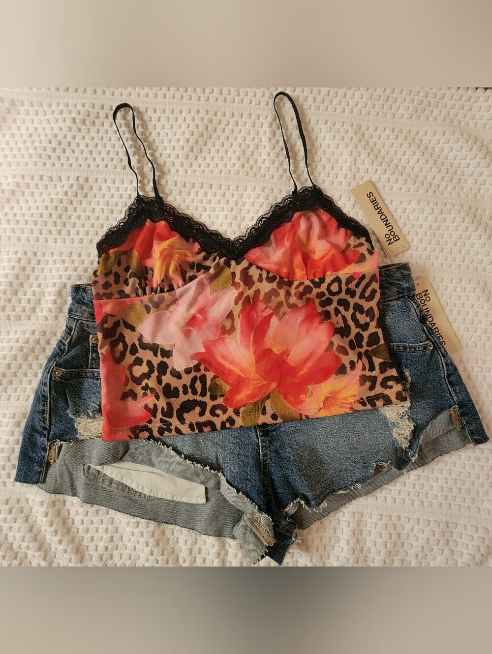 New Jean Shorts Plus Camisole Top, Summer Fun Set, Women's Size 10, Casual